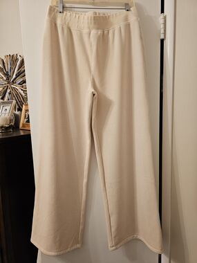 Marine Layer Cream Wide-Leg Ribbed Velour Pants, Sz M